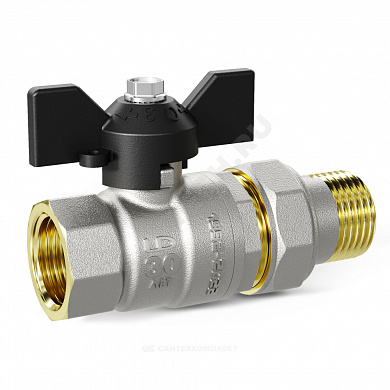 Кран шаровой латунь никель Pride ВР/"американка" бабочка черная LD